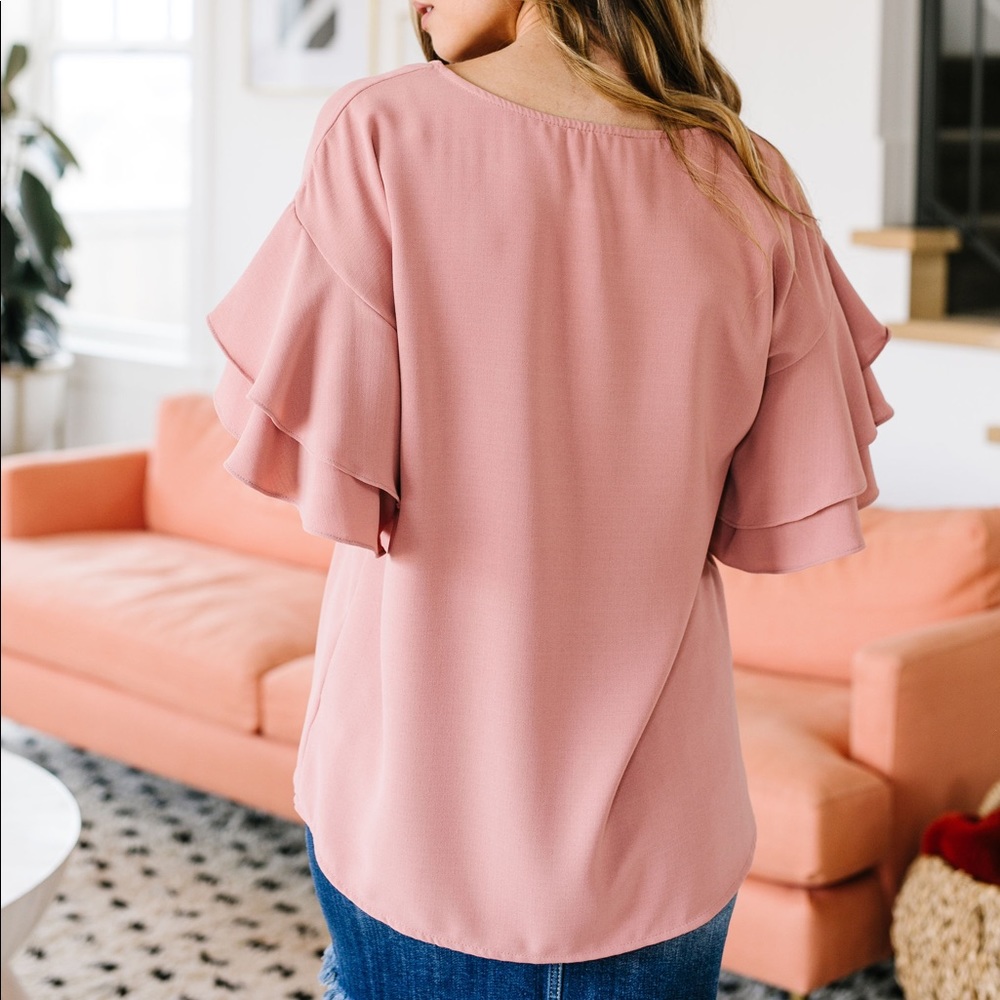 Ruth Ruffled Sleeve Top in Mauve - Picture 4 of 7